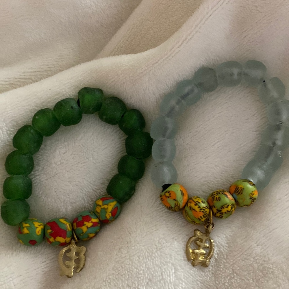 West African tinted raw sea glass bracelet bundle